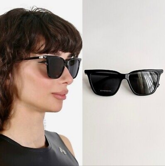 GIVENCHY‎ Sunglasses GV 7160/S 807/IR Black Slight Cat Eye Square Gold Hardware - Picture 1 of 14